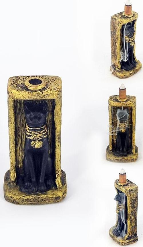 Antik Mısır Serisi Kutsal Kedi Geri Akış Tütsülük Altın