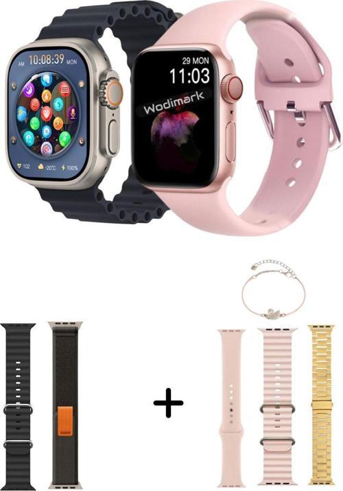 Akıllı Saat Çift Seti - Kadın Ve Erkek İçin Şık Tasarım, Spor Ve Sağlık Takipli Bluetooth Smartwatch