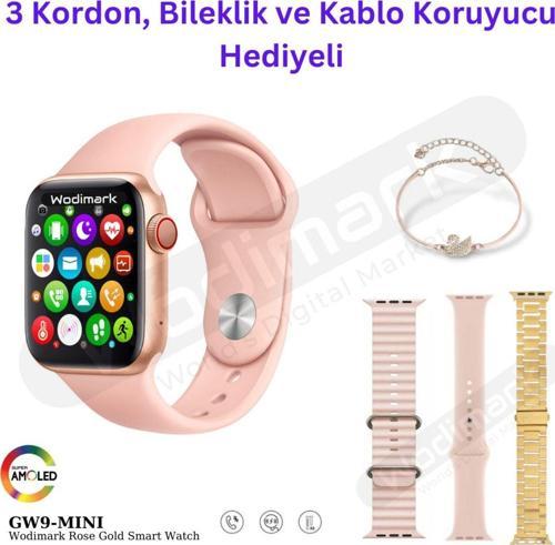 Gw9-Mini Akıllı Saat Kadın 3 Kordon Bileklik Akıllı Saat Ios Android Uyumlu Arama Yapma Mesaj Bild.