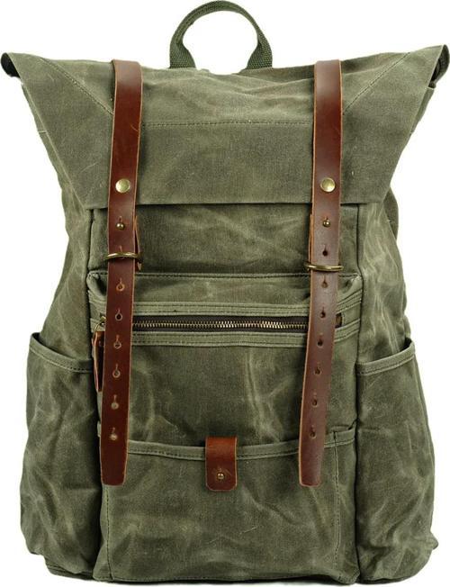 Retro Mumlu Kanvas Deri Büyük Outdoor Sırt Çantası (Yeşil)