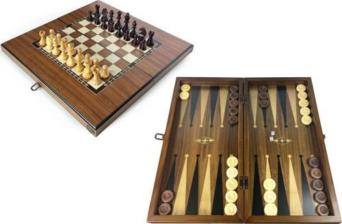 Eko Klasik El Yapımı Damalı Ahşap Tavla ve Satranç Seti