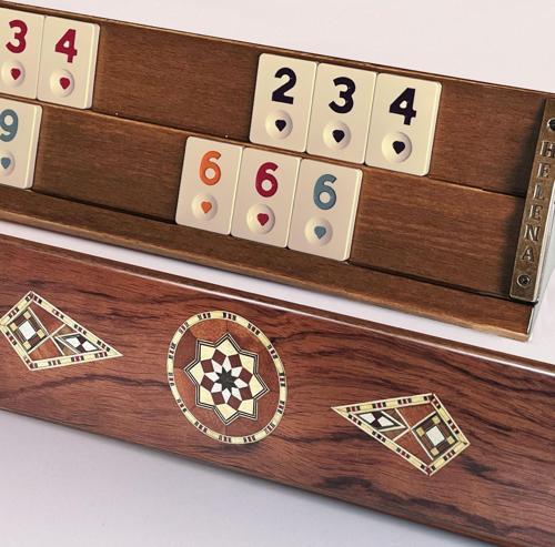 Kardelen El Yapımı Masif Ahşap Okey Takımı Mozaikli Gül