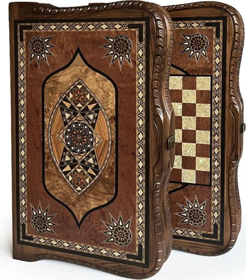 Queen Oymalı Masif Ahşap Tavla Rose