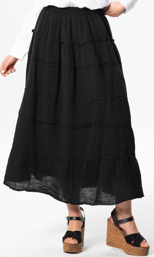 Benan Beli Lastikli Uzun Yazlık Müslin Etek Siyah Syh