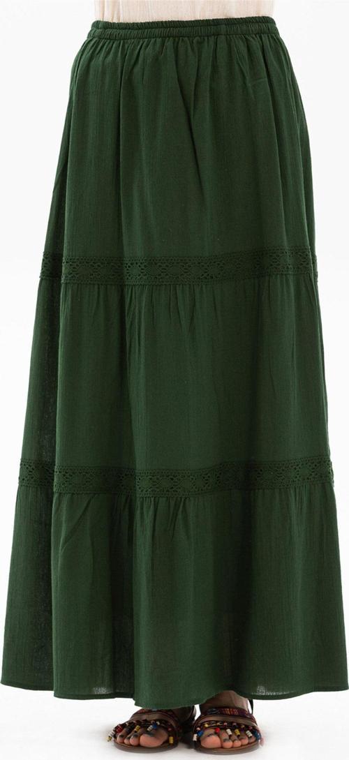 Uzun Şile Bezi Dantelli Yazlık Etek Yeşil Ysl