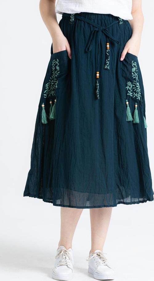 Nil Vual Midi Boy Yazlık Etek Petrol Ptrl