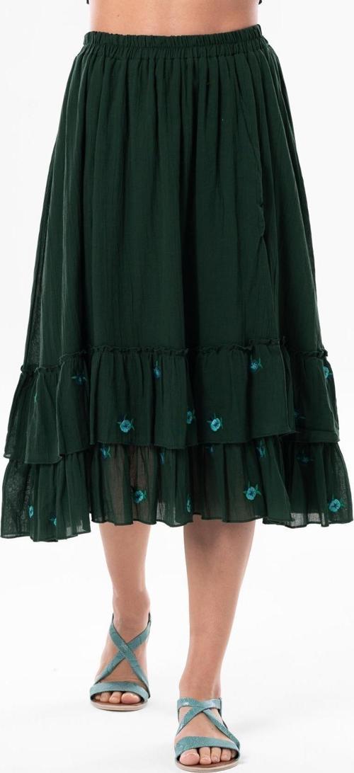 Lavinya Vual Nakışlı Uzun Yazlık Etek Yeşil Ysl