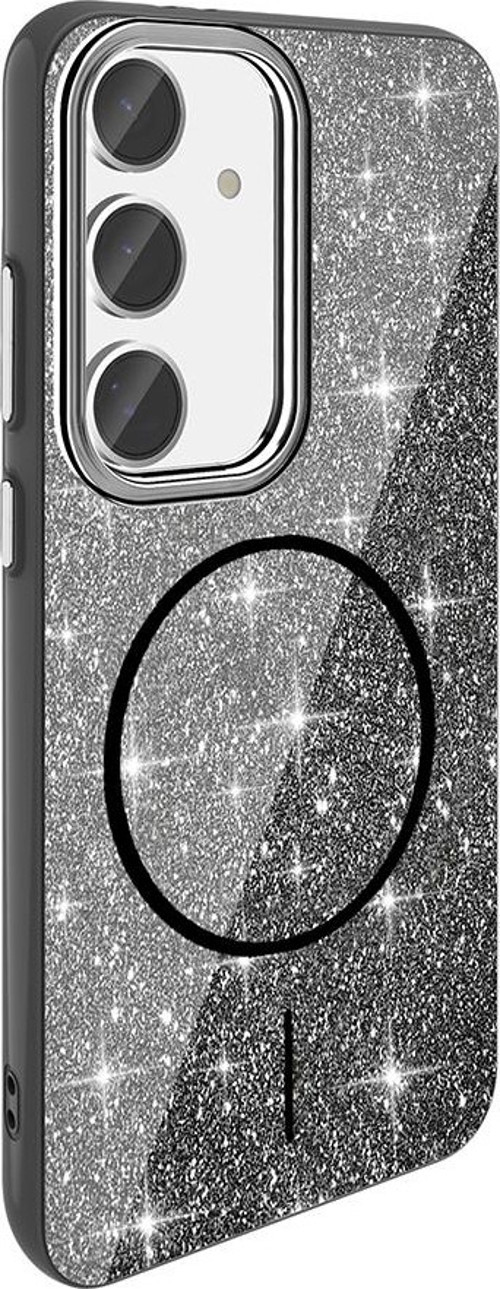 Galaxy S24 FE Kılıf Magsafe Şarj Özellikli Parlayan Simli Okso Kapak
