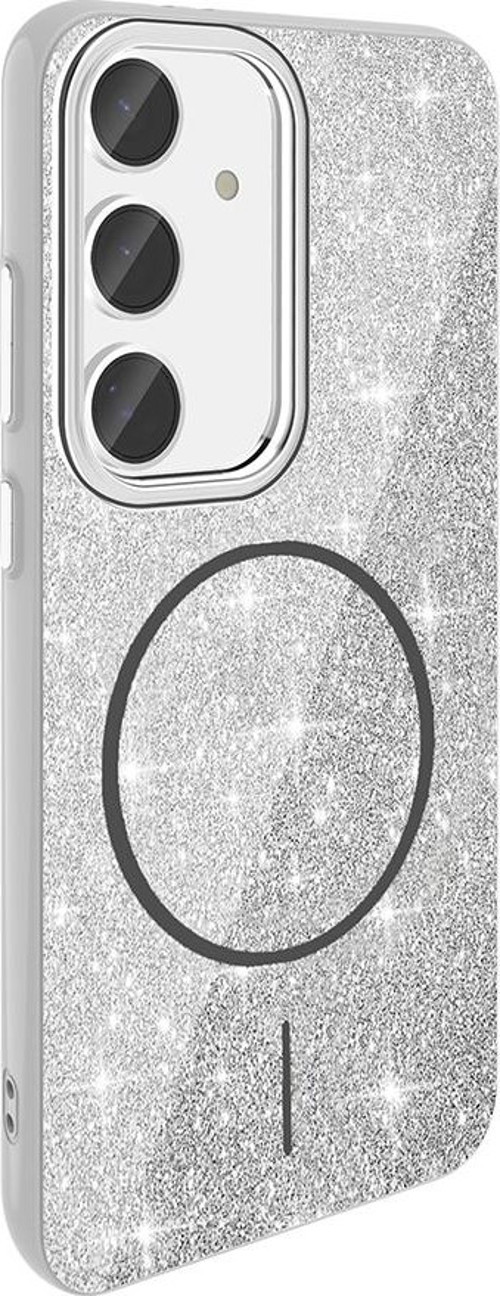 Galaxy S24 FE Kılıf Magsafe Şarj Özellikli Parlayan Simli Okso Kapak