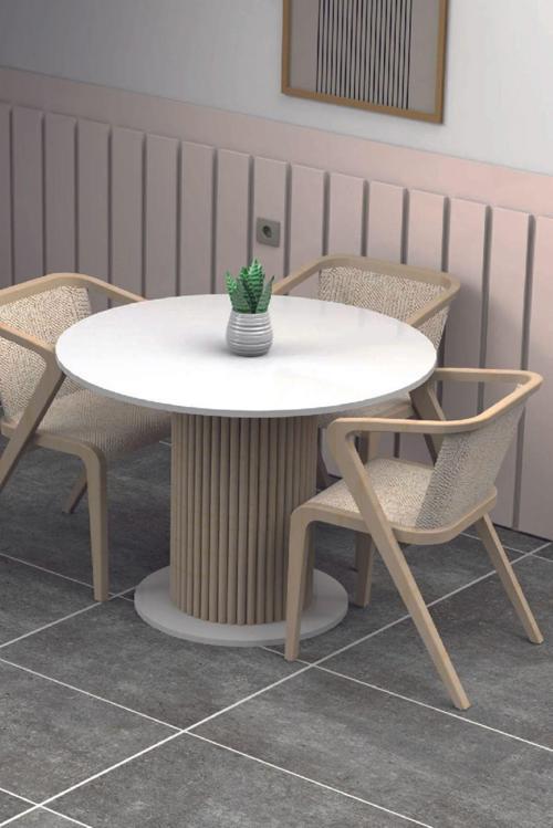Antoryum Yuvarlak Mutfak Masası Yemek Masası Balkon Masası Ofis Mobilyası Ahşap 103x103 cm