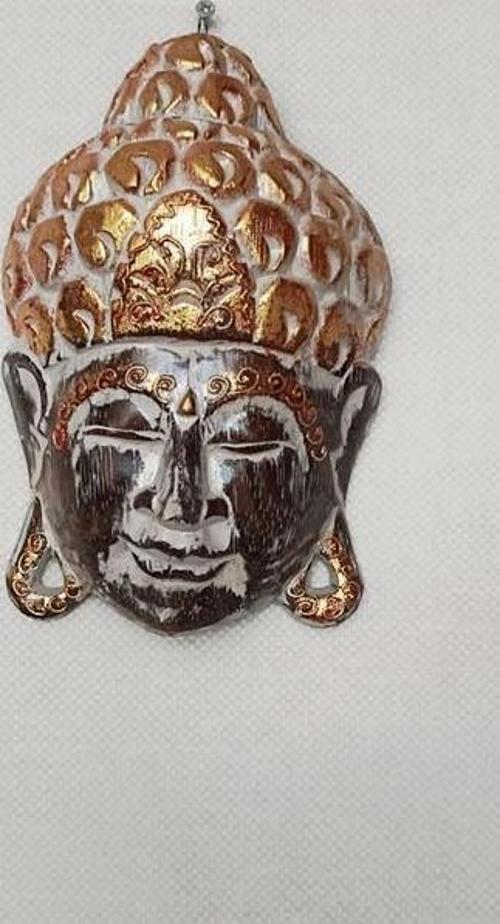 Buda Maske Ahşap El Yapımı 21cm Duvar Bahçe Cafe Kapı Süsleri       
