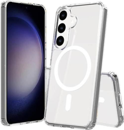 Galaxy S25 Plus Kılıf Magsafe Şarj Özellikli Şeffaf Sert PC Embos Kılıf