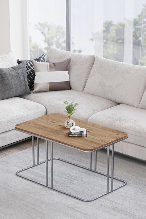 Lyon Orta Sehpa Gümüş Metal - Atlantik Çam Tabla
