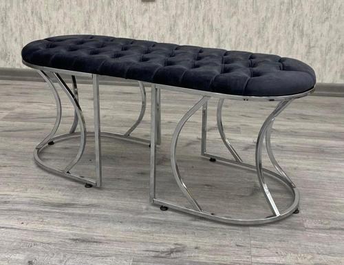 Lüks Puf Bench Gümüş
