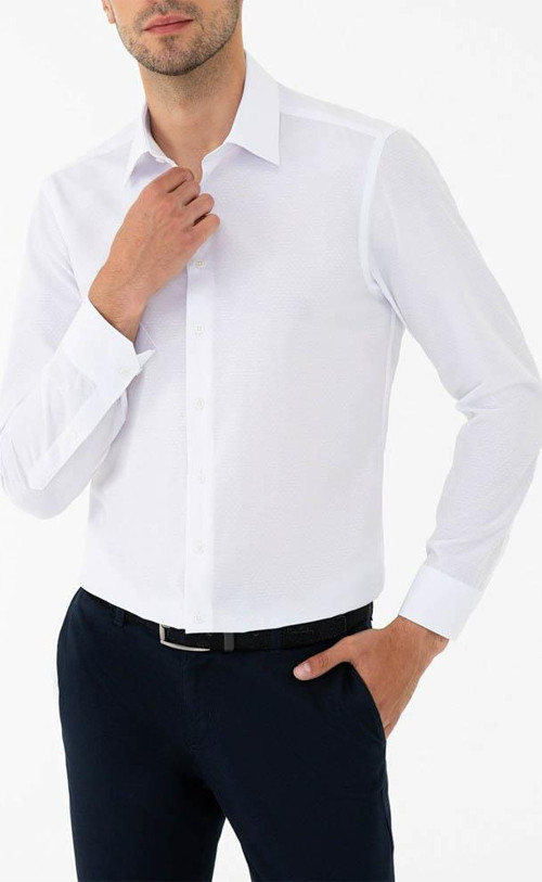 Slim Fit Pamuk Saten Erkek Gömlek
