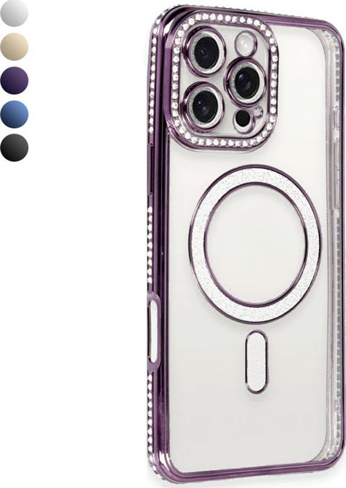 iPhone 16 Pro Max Kılıf Joke Seri Magsafe Özellikli Taşlı Simli Silikon Kapak