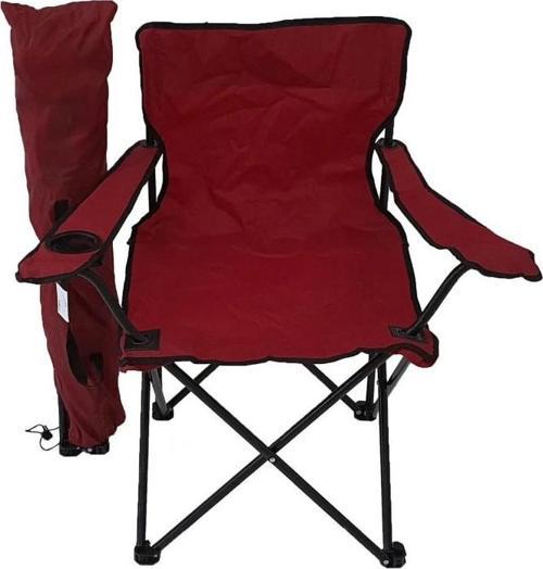 Katlanır Kamp Sandalyesi Taşıma Çantalı Bardaklıklı Kırmızı