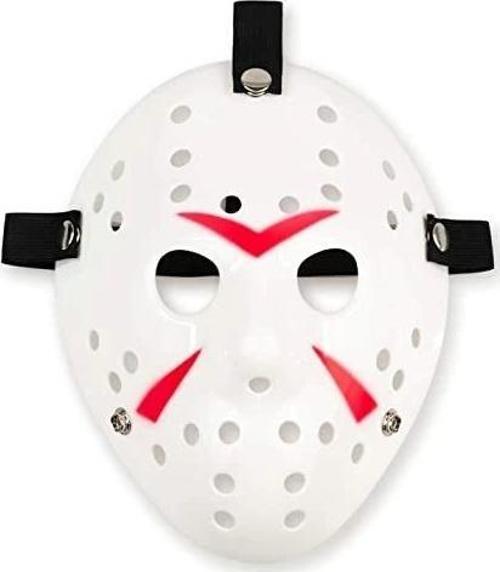 Beyaz Renk Kırmızı Çizgili Tam Yüz Hokey Jason Maskesi Hannibal Maskesi
