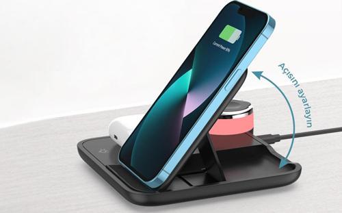 4in1 Kablosuz Wireless Hızlı Şarj Ünitesi 18.5W ve Gece Lambası Siyah