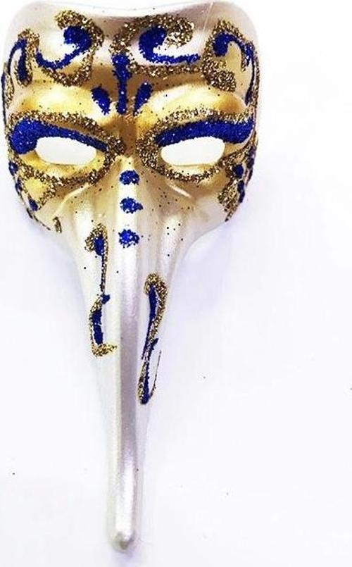 Mavi Renk İŞlemeli Seramik Malzemeden İMal Venedik Uzun Maske Magnet