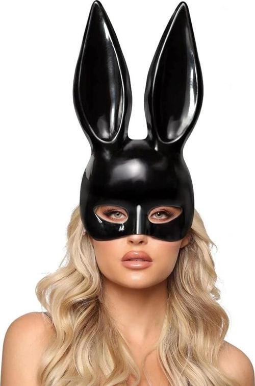 Siyah Renk Ekstra Lüks Uzun Kulaklı Tavşan Maskesi 35X16 Cm