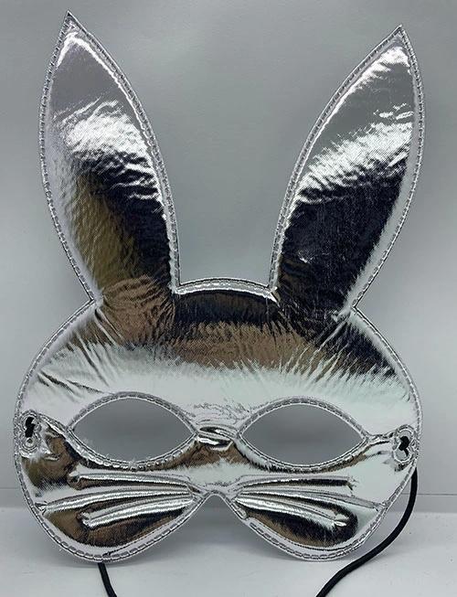 Gümüş Renk Kumaş Malzemeden İMal Tavşan Maskesi 25X17 Cm