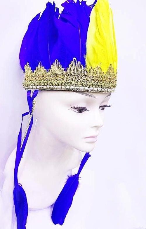 Sarı Lacivert Renk Tüylü Kızılderili Başlığı | Fenerbahçe Taraftar Başlığı