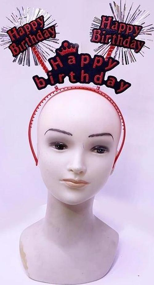 Happy Birthday Yazılı Püsküllü Neon Kırmızı Renk Doğum Günü Tacı 22X19 Cm