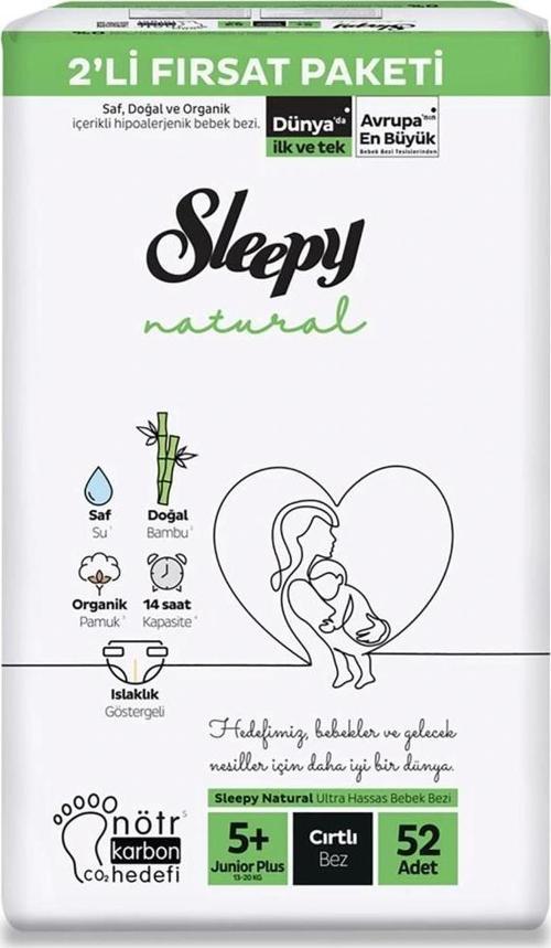 Nessiworld  Natural Bebek Bezi 2'Li Fırsat Paketi 5+ Beden 52 Adet