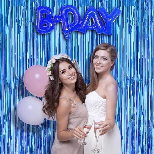 Mavi Renk Ekstra Metalize Parlak Saçaklı Arka Fon Perde İThal A Kalite 1X2 Metre