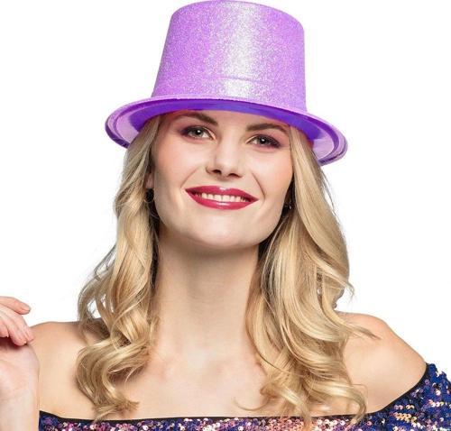 Floresan Mor Renk Simli Uzun Fötr Melon Şapka 12 Cm