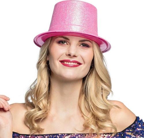 Floresan Pembe Renk Simli Uzun Fötr Melon Şapka 12 Cm