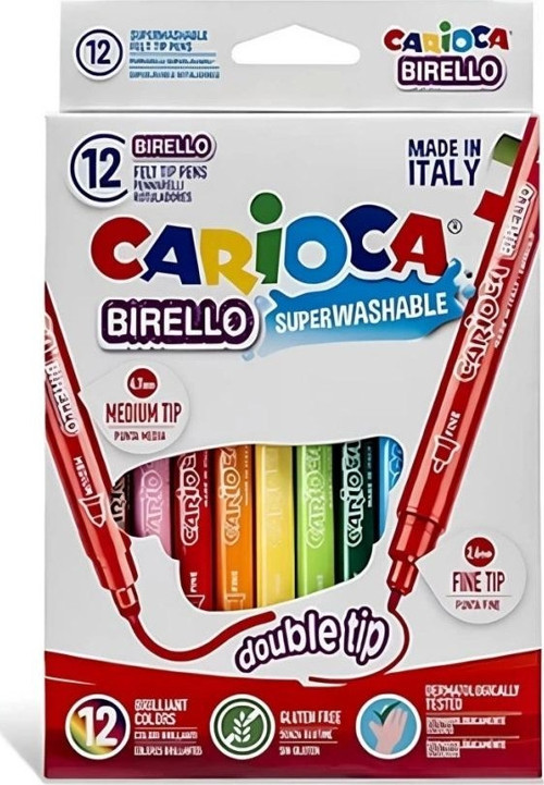Carioca Bırello Süper Yıkanabilir Çift Taraflı Keçeli Boya Kalemi 12’Li