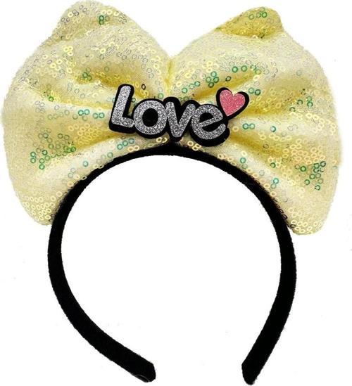 Led Işıklı 3 Farklı Fonksiyonda Yanan Gümüş Love Yazılı Sarı Fiyonk Taç 20X17 Cm