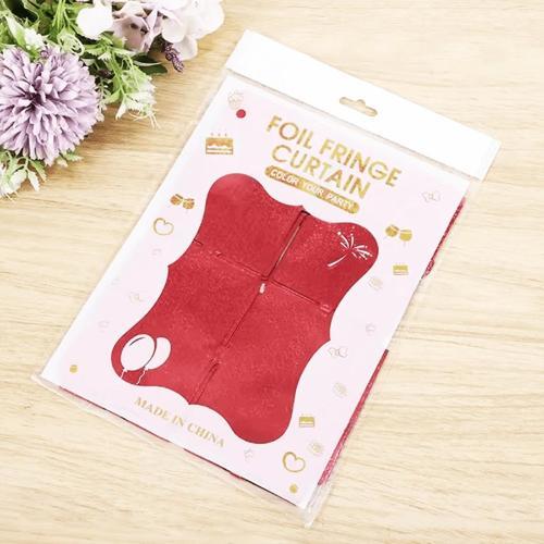 Kırmızı Renk Dikdörtgen Kesim Parlak Sim Görünümlü Fon Perde Dekor 1X2 Metre