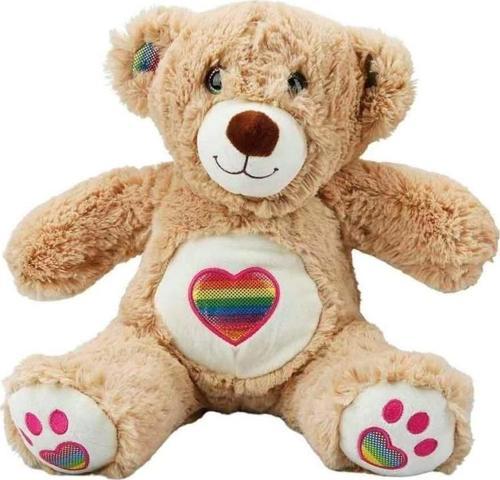 3184 Gökkuşağı Kalpli Peluş Ayı 30 Cm -Sunman