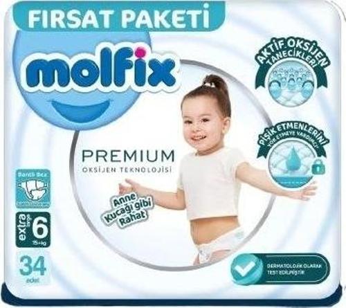 Nessiworld Molfix Premium Bebek Bezi Fırsat Paketi 6 Beden 15+ Kg 34 Adet