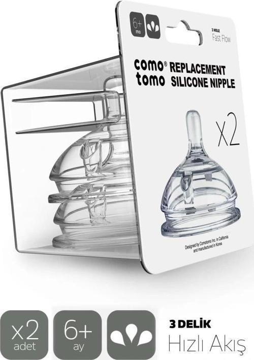Comotomo Silikon 2'Li Biberon Emziği Hızlı Akış 6+ Ay