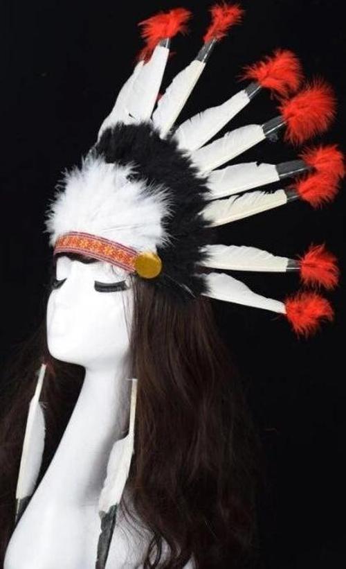 Beyaz Tüylü Siyah Kırmızı Büyük Hintli Kızılderili Başlığı