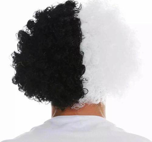 Siyah Beyaz Kıvırcık Afro Bonus Peruk Taraftar Bonus Saç