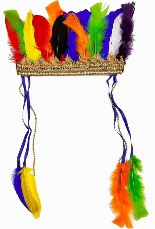 Rengarenk Tüylerle İŞlenmiş Lastikli Kızılderili Başlığı