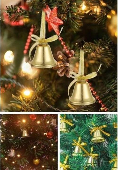 6 LI Kurdeleli Zil Altın Sarısı 4 cm Gold Yılbaşı Çam Ağacı Süsü 6 Adet Mini Çan Süs Yılbaşı Çam Ağa