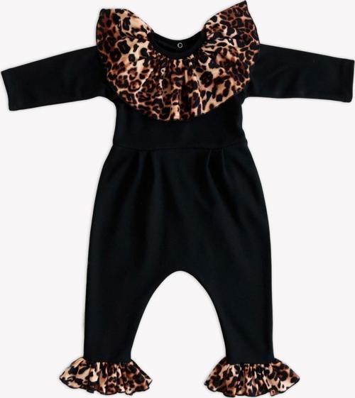 Kız Bebek Koyu Leopar Yakalı Çıtçıt Detaylı Tulum Salopet