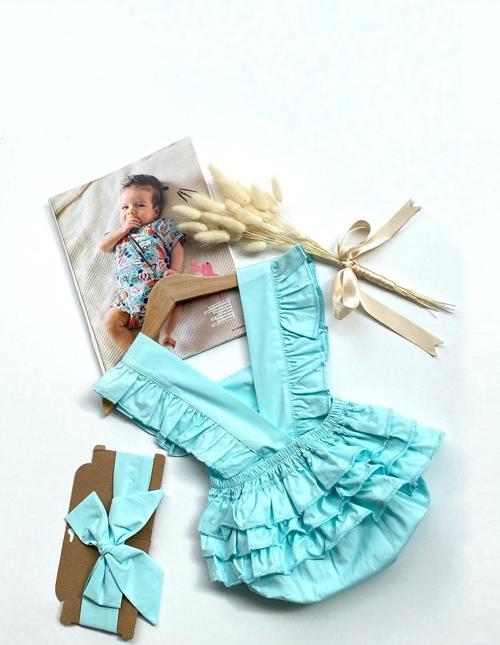 Kız Bebek Mint Yeşili Pamuklu Salopet Bandana Takım TKM-0036