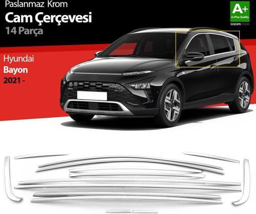 Hyundai Bayon Uyumlu Krom Cam Çerçevesi 14 Parça. 2021 Üzeri