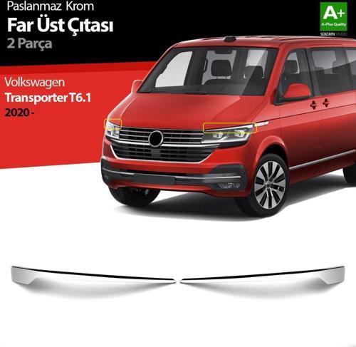 Volkswagen Transporter Uyumlu T6.1 Krom Far Üst Çıtası 2 Parça. 2020 Üzeri