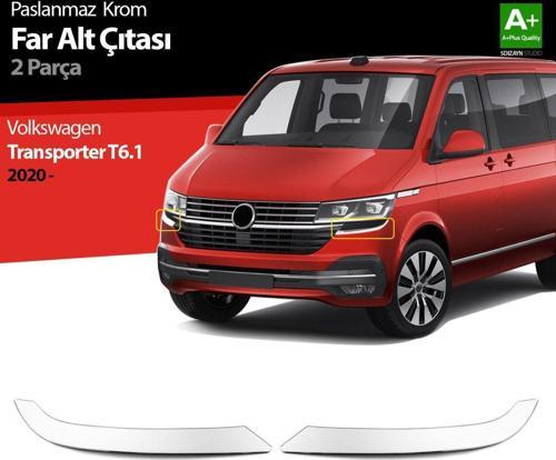 Volkswagen Transporter Uyumlu T6.1 Krom Far Alt Çıtası 2 Parça. 2020 Üzeri