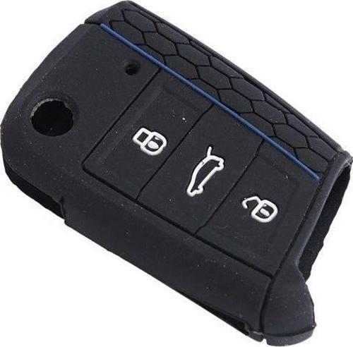 Silikon Anahtar Kabı- Volkswagen/Golf7 Siyah-Mavi Çizgili / Sypd53-1