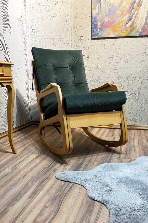 Kontes Naturel Yeşil Dolgu Minderli Sallanan Sandalye Dinlenme Koltuğu Baba Koltuğu