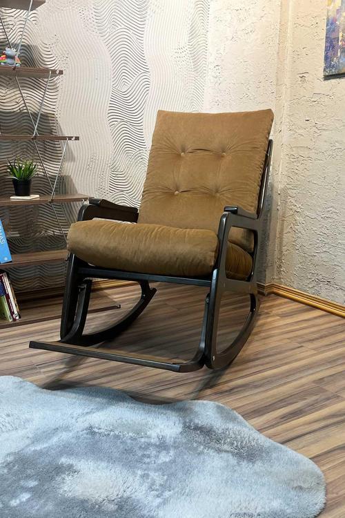 Kontes Lake Siyah Açık Kahve Dolgu Minderli Sallanan Sandalye Dinlenme Koltuğu Baba Koltuğu